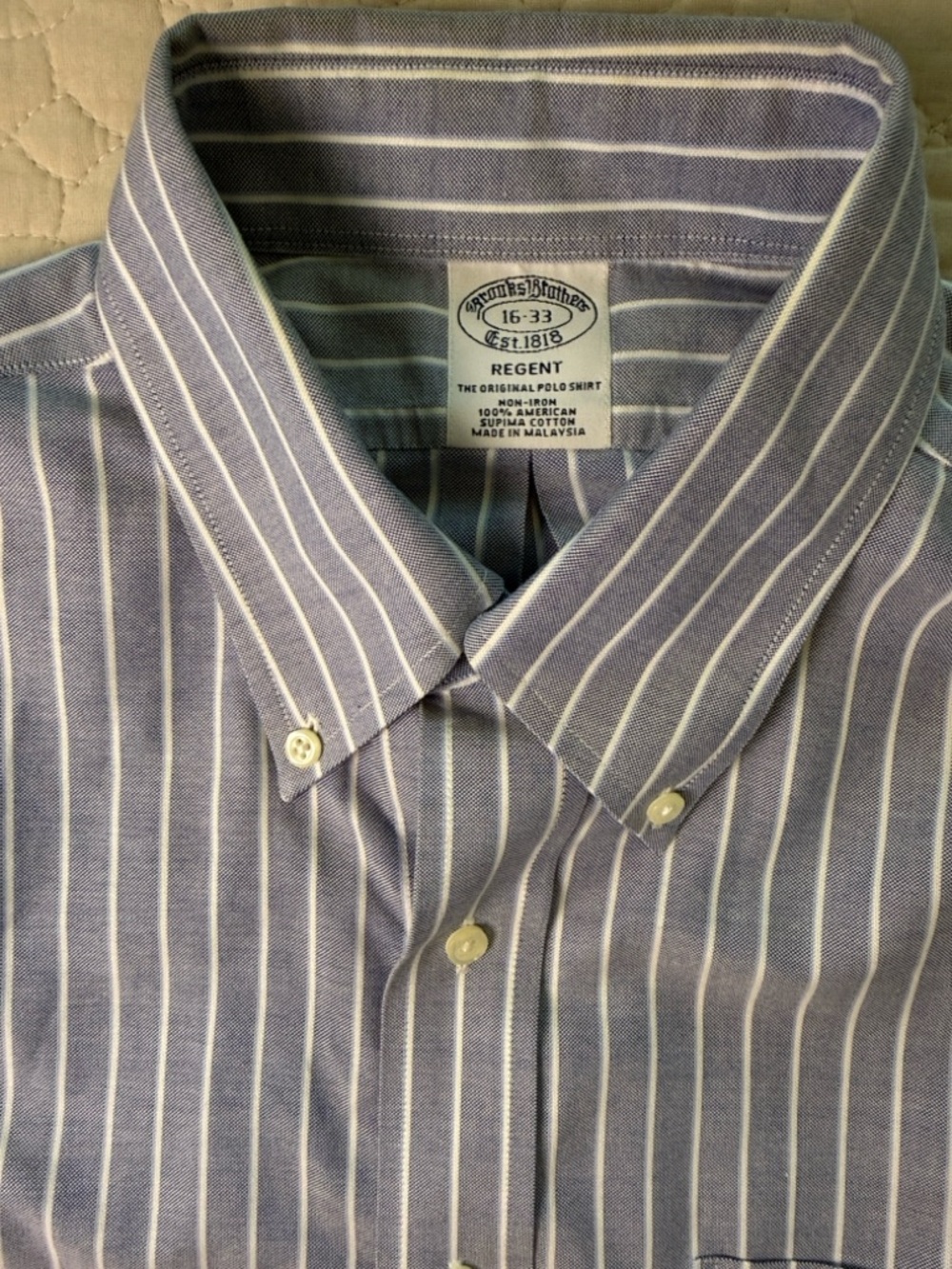 Brooks Brothers Makers
Mens 16 33 Blue & white stripe Dress Button Up Oxford USA